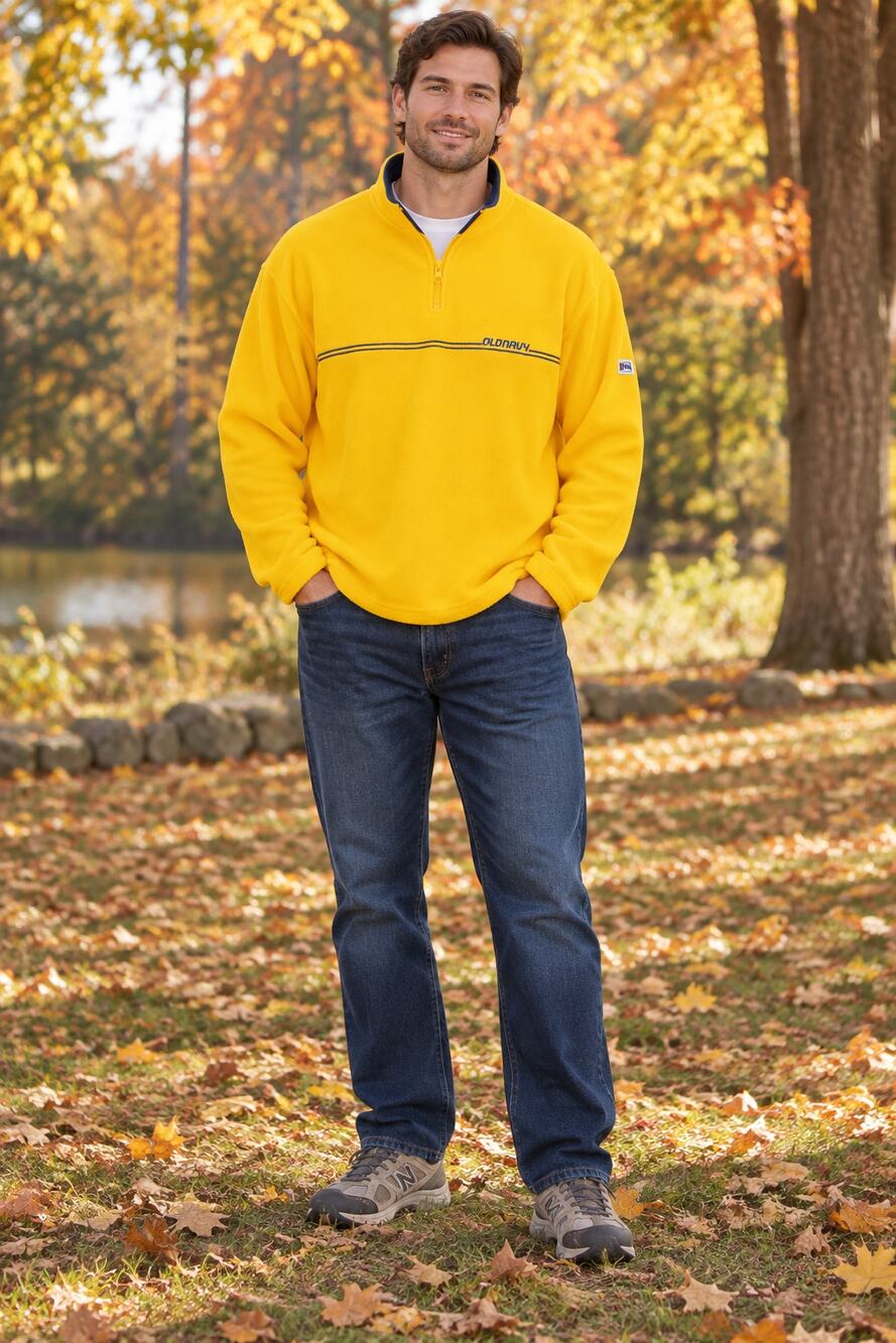 Vintage 2001 Old Navy Mens XL Yellow Quarter Zip Fleece Pullover Y2K